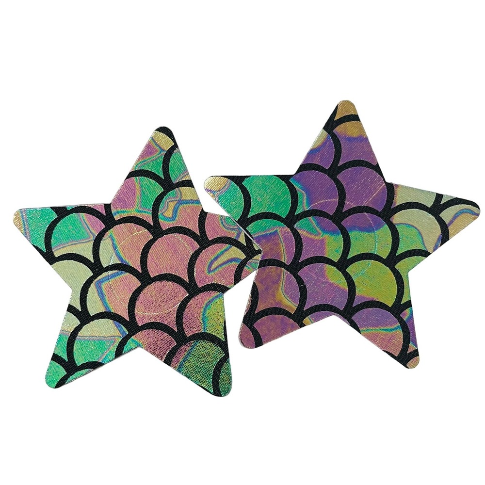 Colorful Iridescent Fish Scale Star Nipple Pasties Set